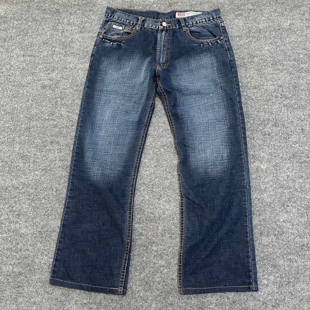 Hugo Boss Jeans Mens Size 36 Blue Relaxed Straight Leg Dark Wash Cotton Casual